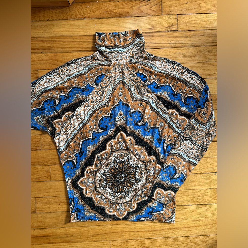Free People Paisley Bandana Print Mock Neck Turtle Neck Bohemian Top